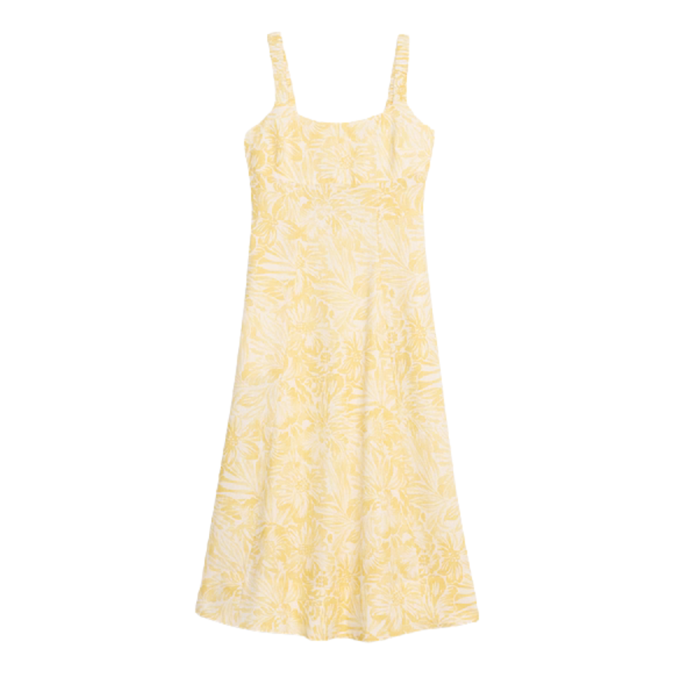 Linen Square-Neck Midi Dress