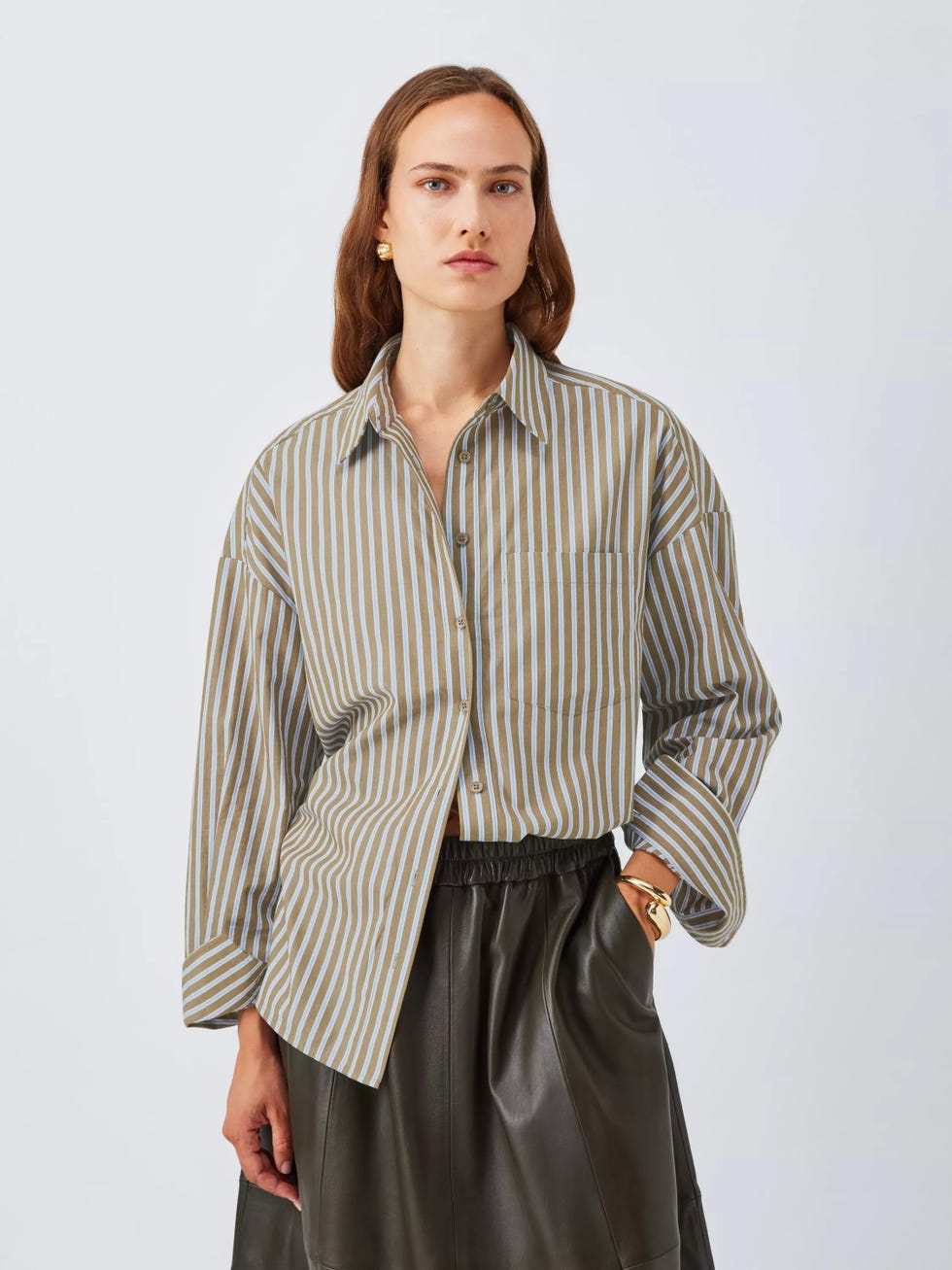 Split-Sleeve Striped Cotton Shirt