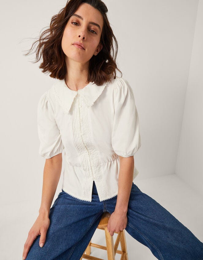 Celia Puff-Sleeve Collar Blouse