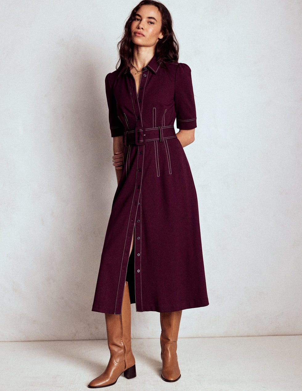 Anita Ponte Shirt Dress Dark Cherry