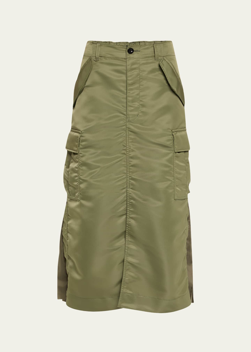 Nylon-Twill Pleated Cargo Midi Skirt