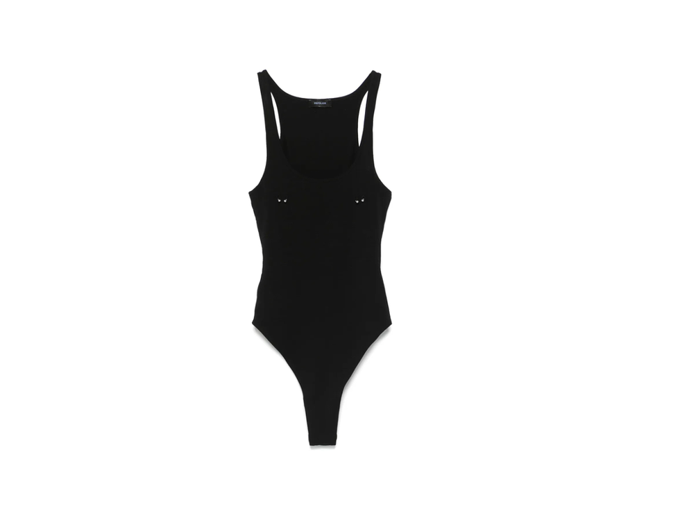 Schwarzer Bodysuit mit durchbohrtem Tank
