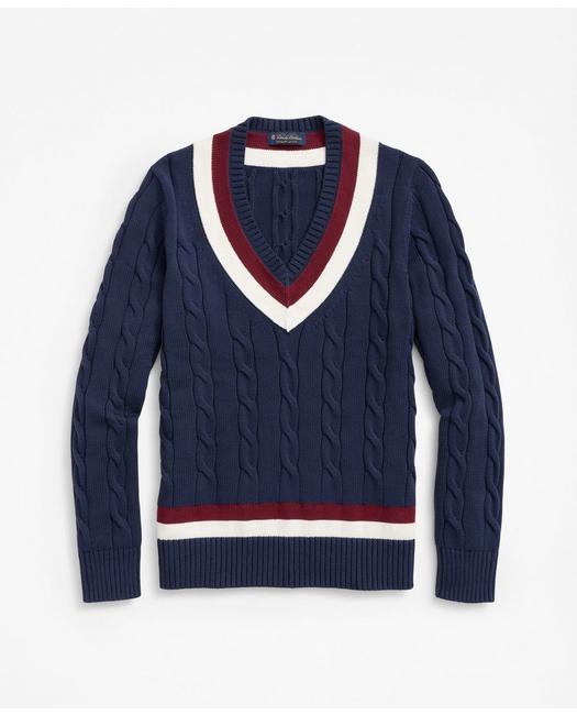 Vintage-Inspired Tennis V-Neck Sweater