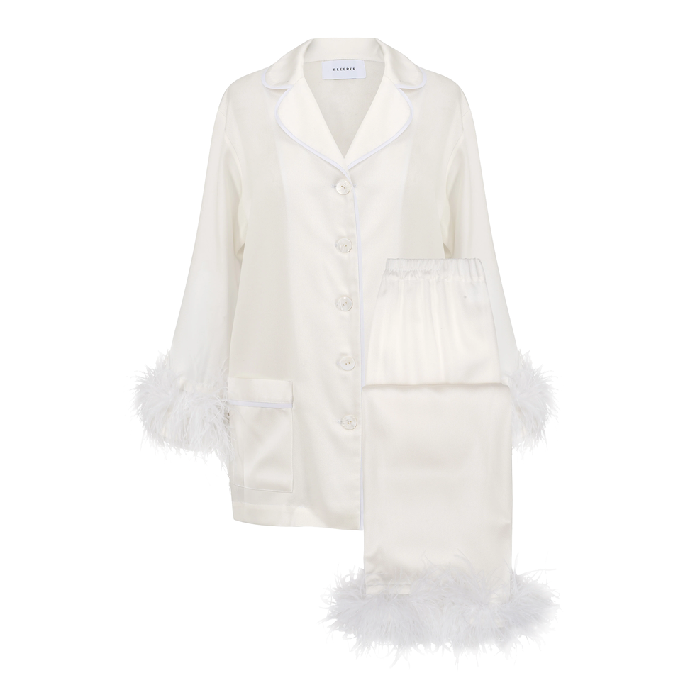 Double Feather-Trim Party Pajama Set