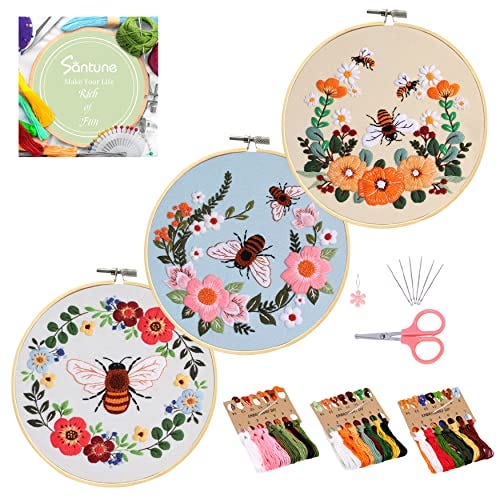 3-Pack Bee Embroidery Kit for Beginners