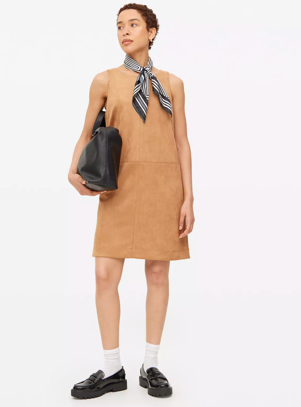 Tan Faux Suede Sleeveless Shift Dress