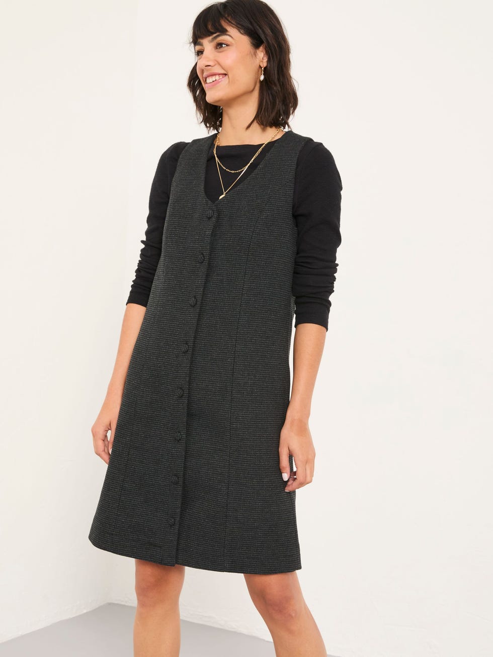 Binny Charcoal Grey Tweed Pinny Dress