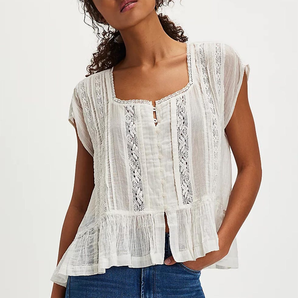 Semi Sheer Lace Trim Blouse