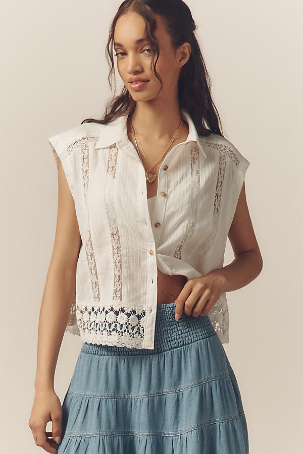 Boxy Lace Buttondown Shirt
