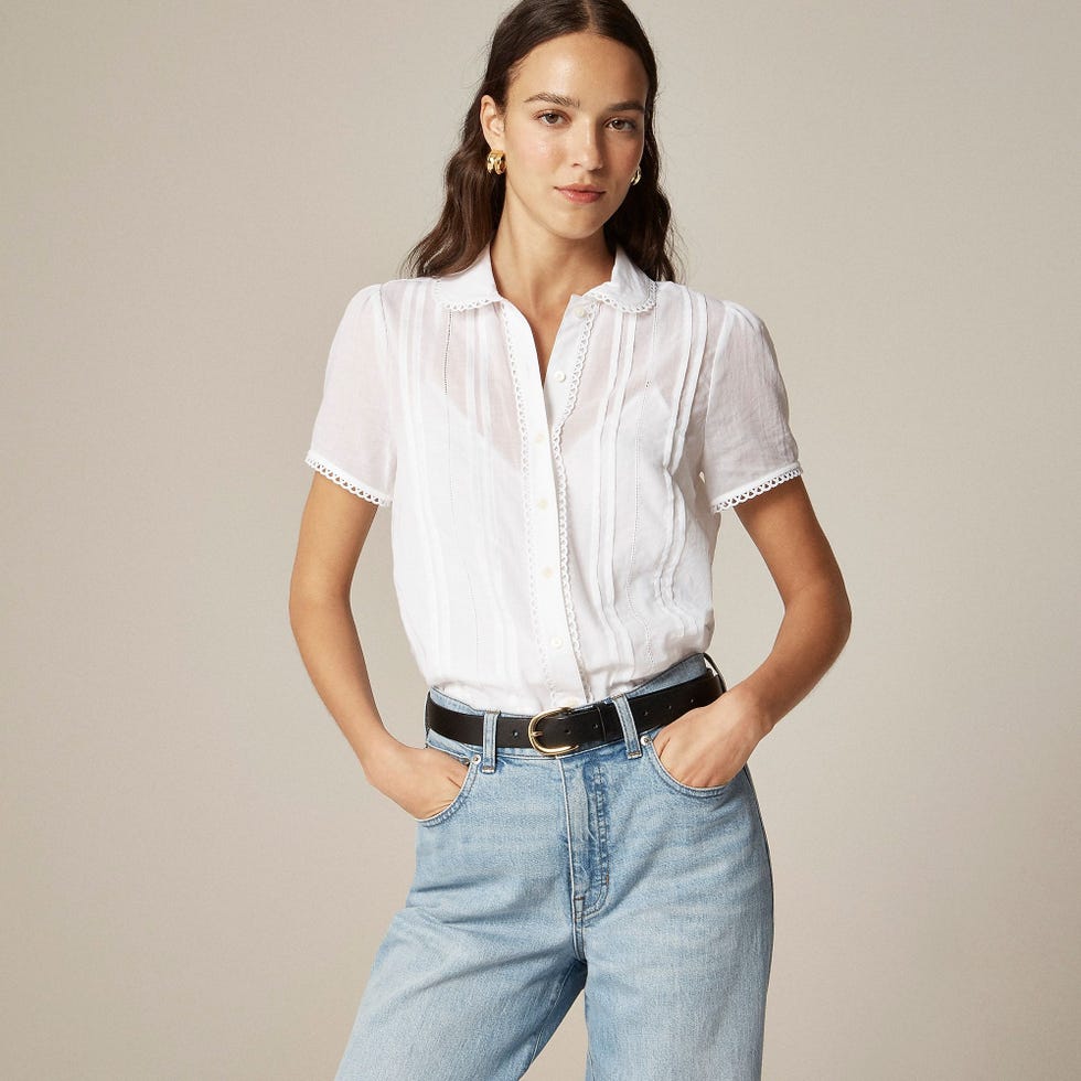 Button-up short-sleeve shirt in cotton voile