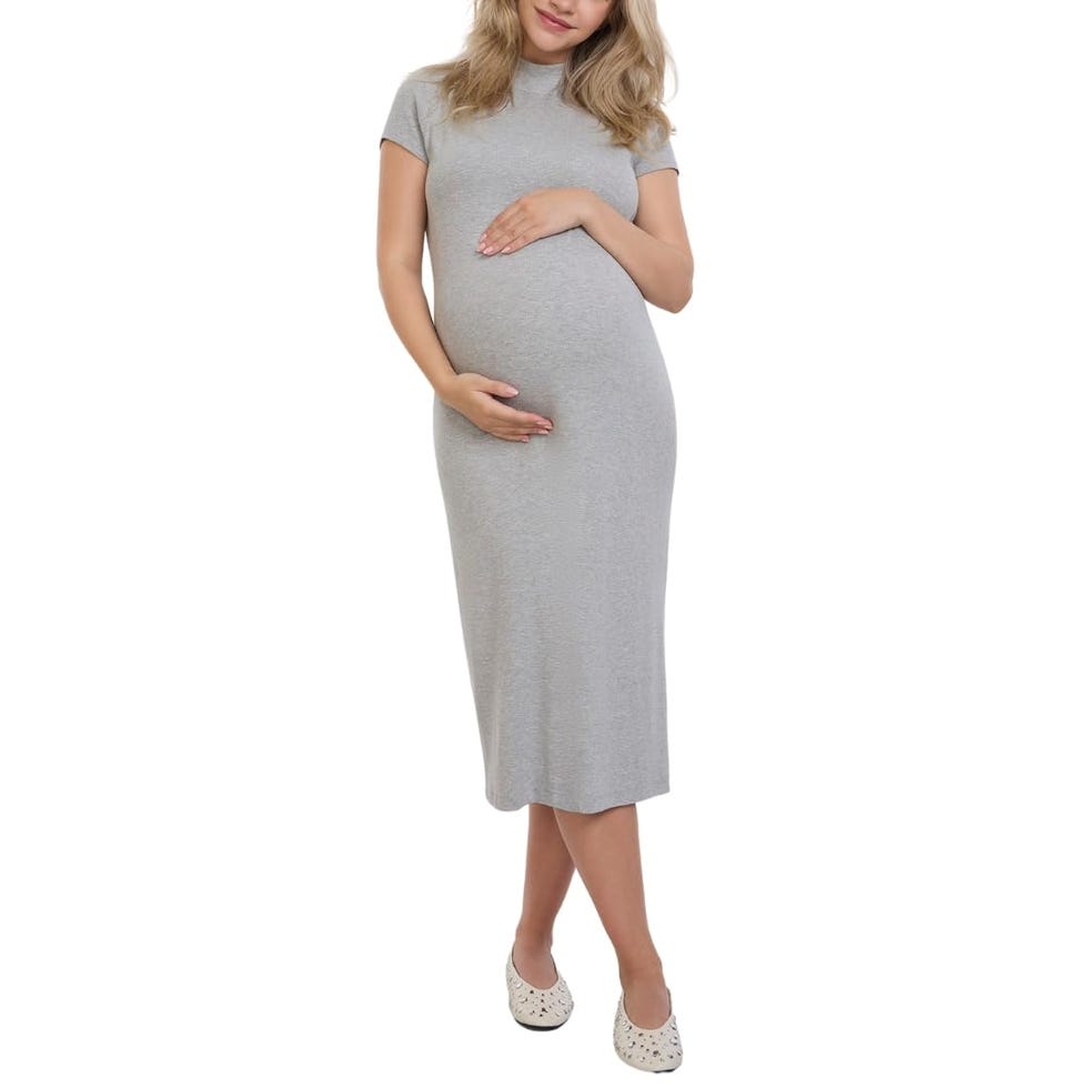 Mock-Neck Rib-Knit Midi Dress