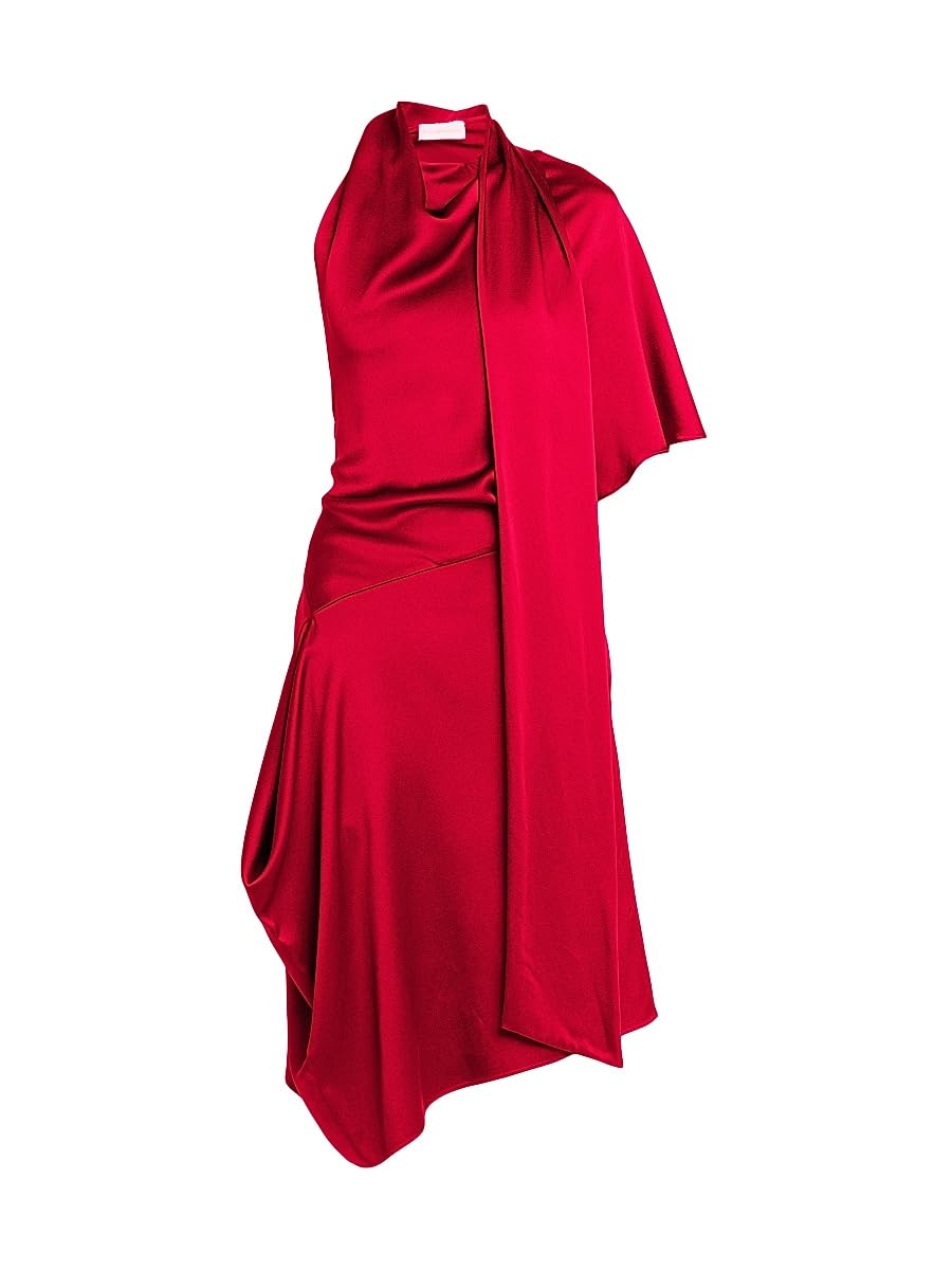 Satin Asymmetric Scarf Midi Dress