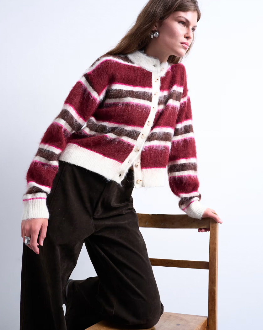 Knitted Fluffy Stripe Cardigan