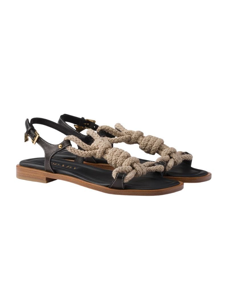 Flat leather and cord sandals