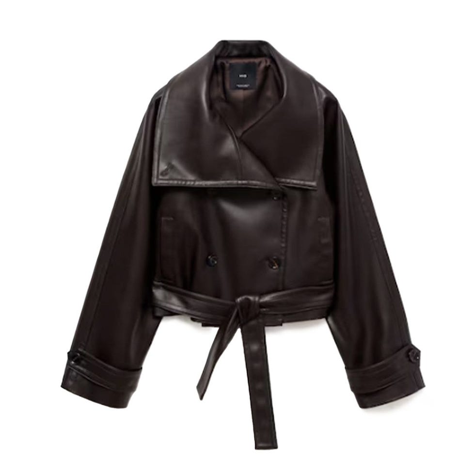 Cropped Leather Trench Coat