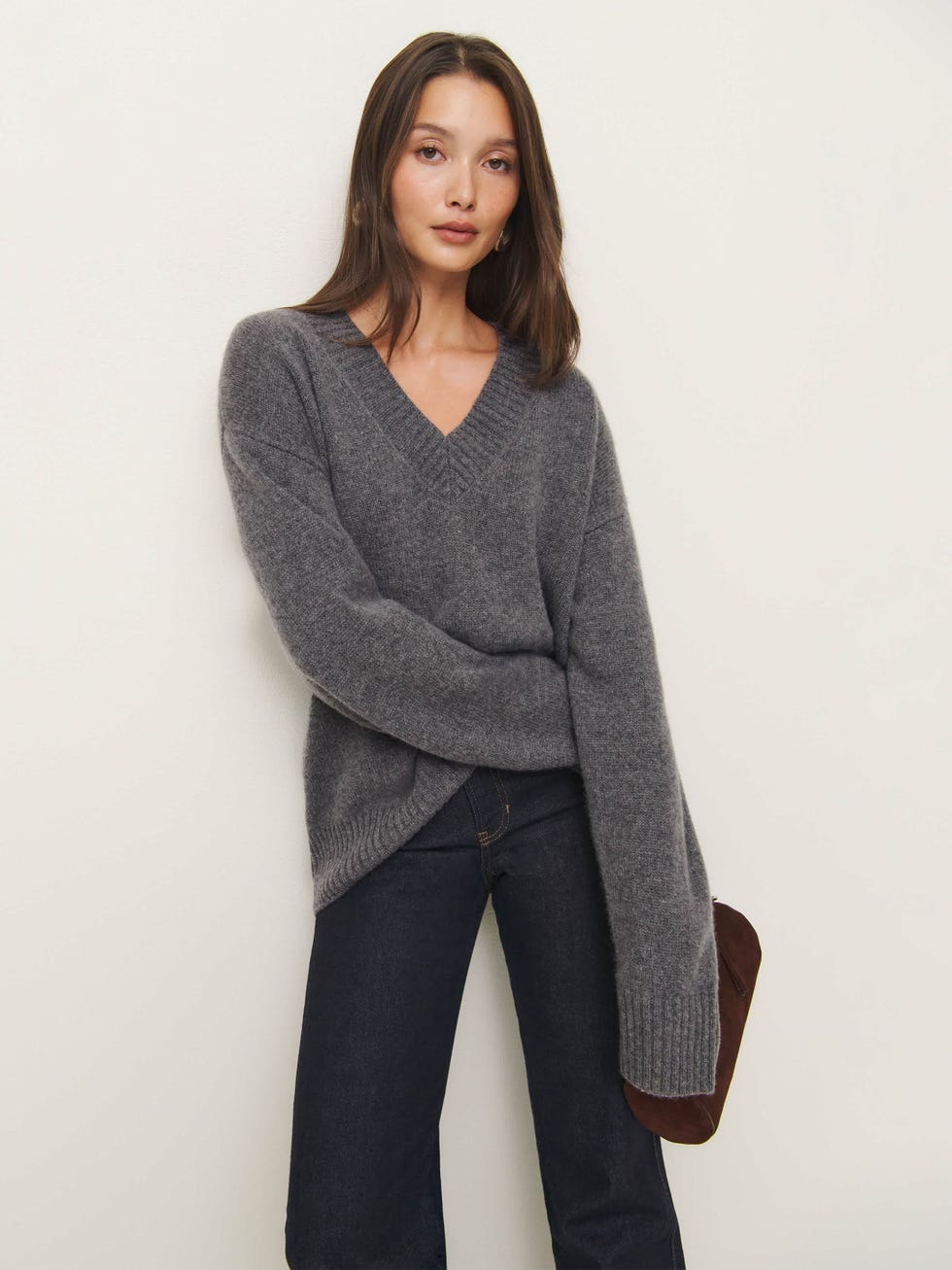 Maglione oversize con scollo a V in cashmere Jadey