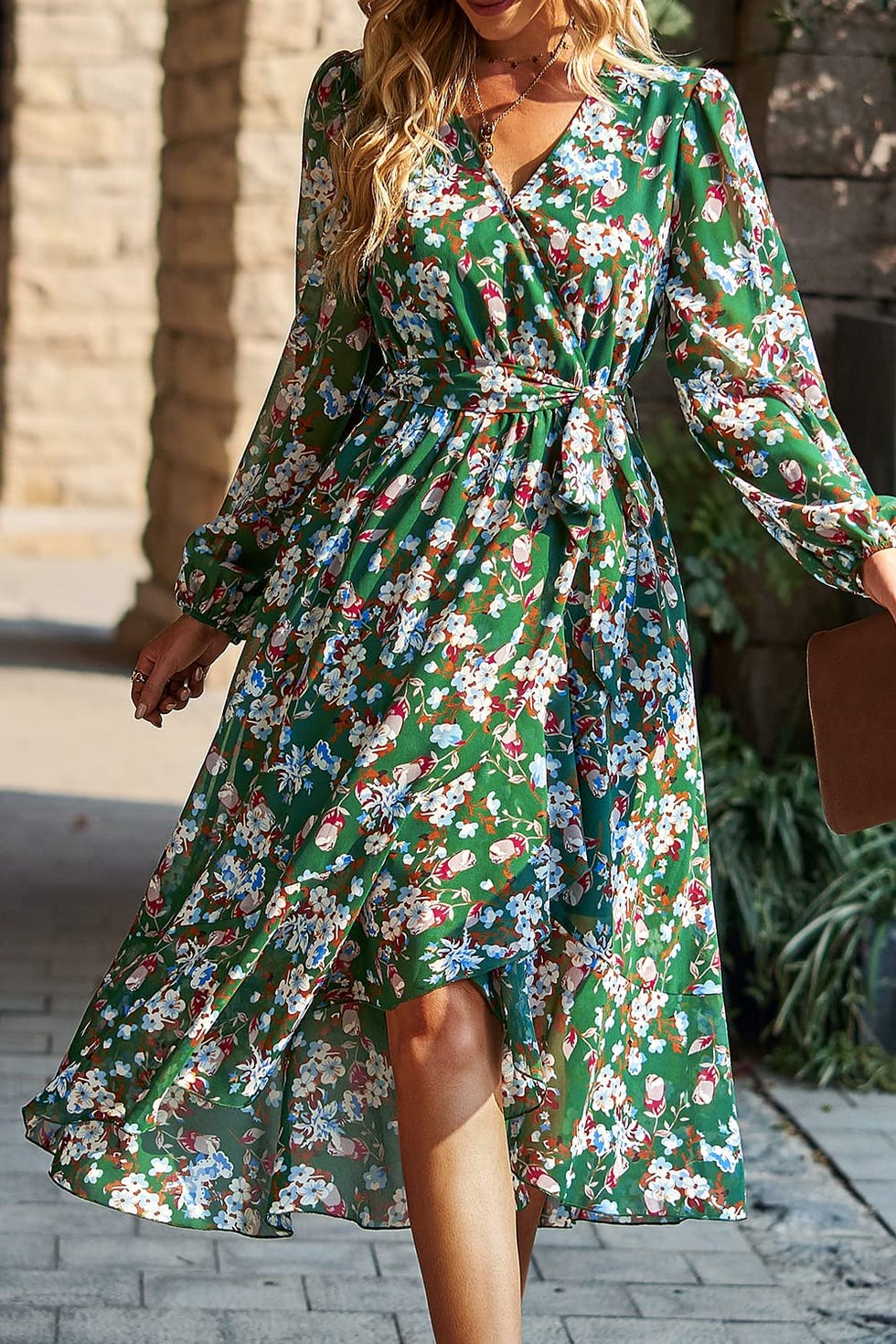 PrettyGarden Floral Boho Wrap Dress 