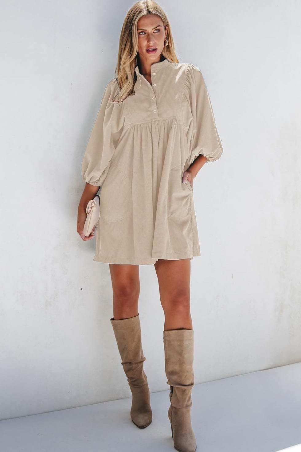 Corduroy Button Up Babydoll Dress