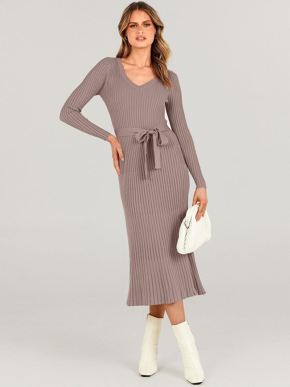 Ribbed Knit Bodycon Midi Sweater Dress 