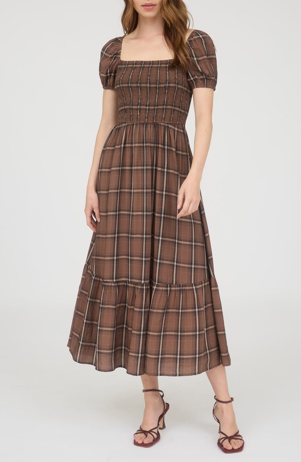 Blu Pepper Plaid Tiered Midi Dress