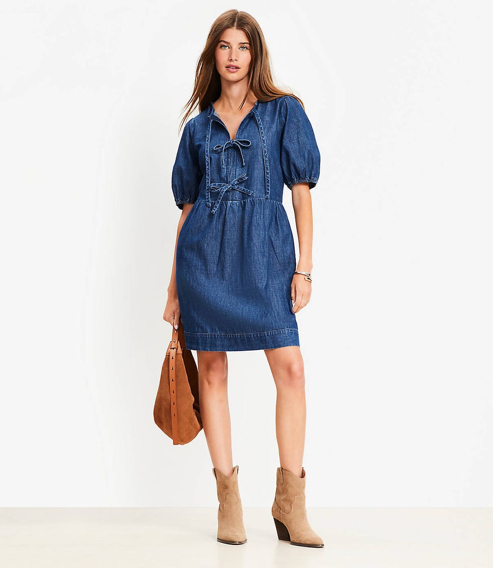 Loft Chambray Bow Mini Pocket Dress