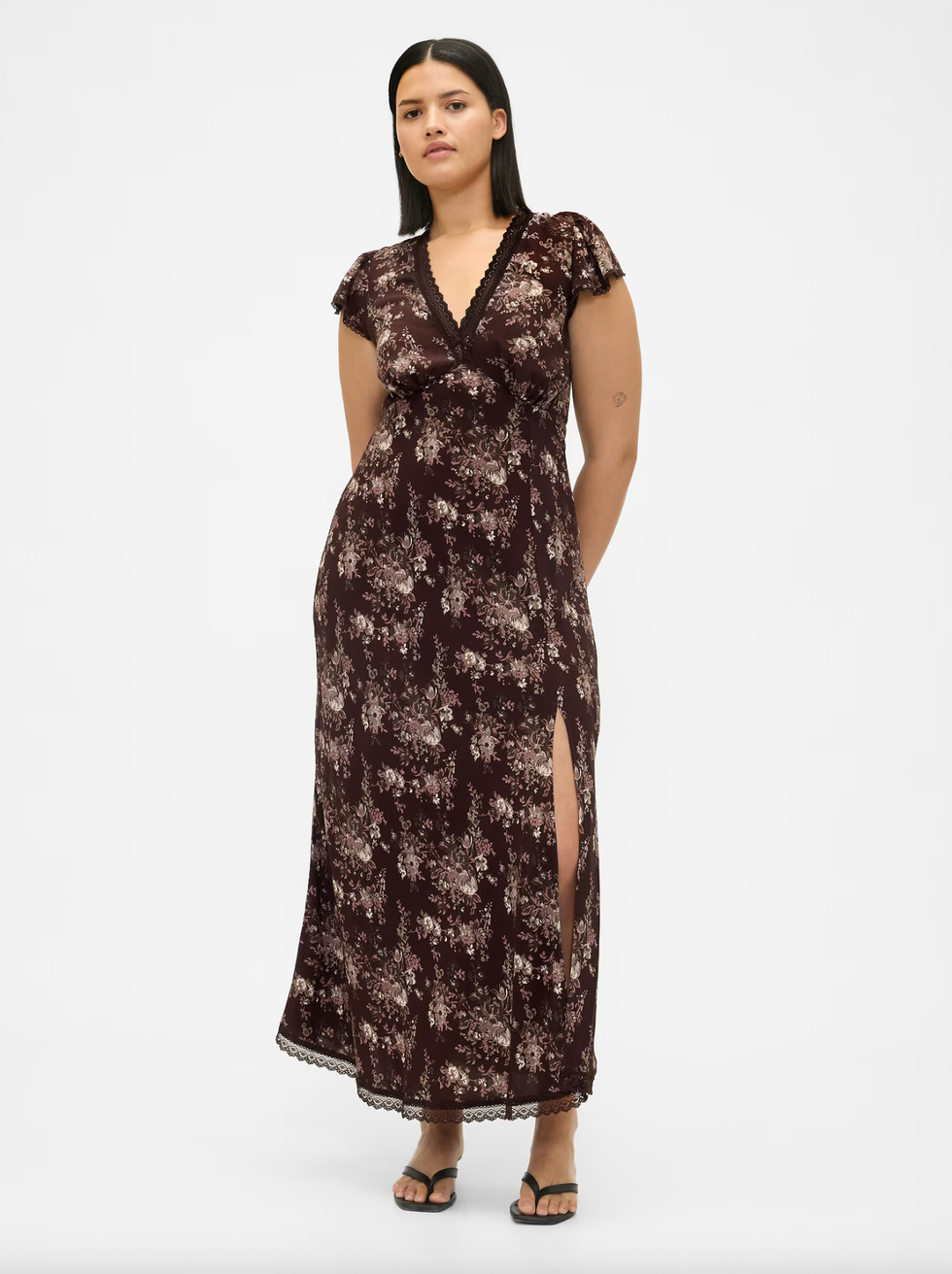 Gap Lace-Trim V-Neck Crepe Maxi Dress