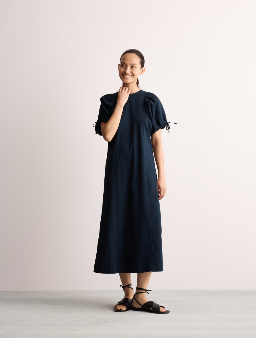 Pure Cotton Tie Detail Midi Shift Dress