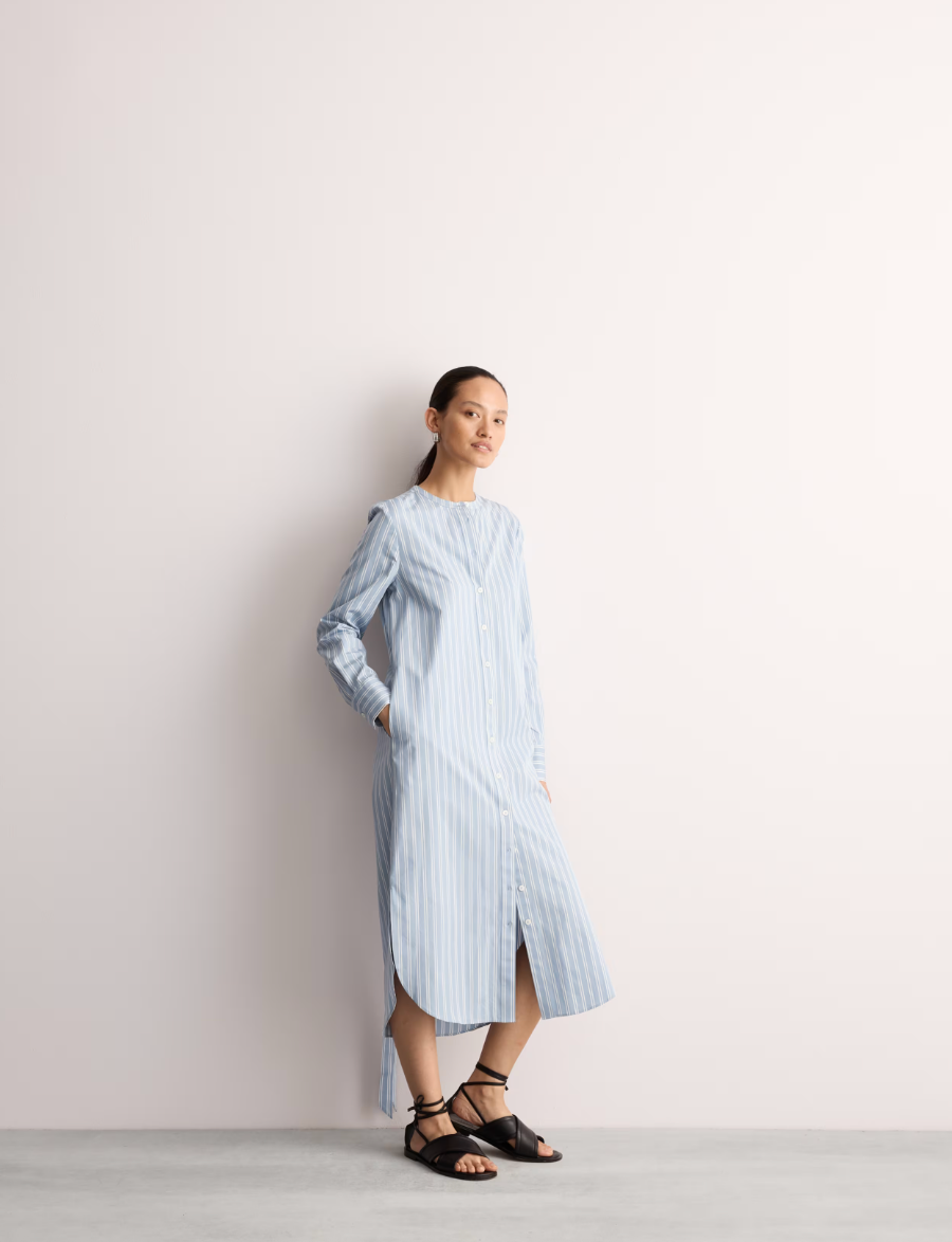 Pure Cotton Striped Midi Shirt Dress