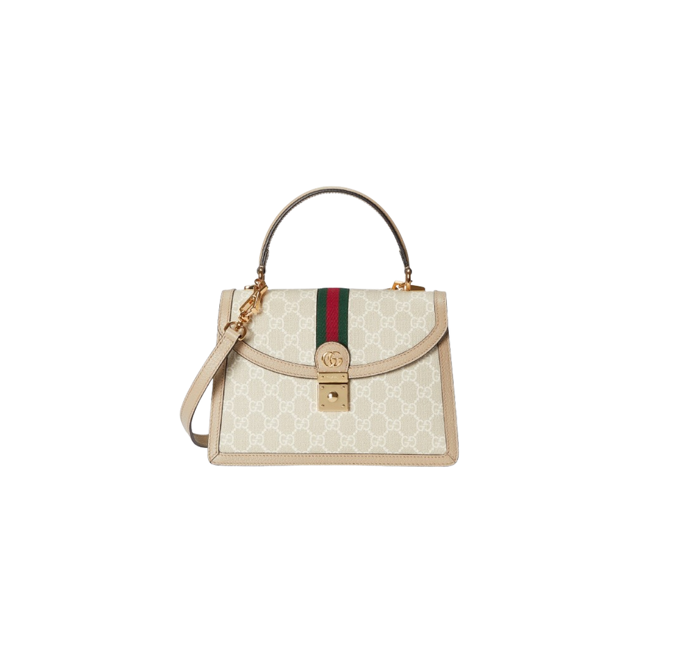 Torebka GUCCI Ophidia Medium z uchwytem u góry, biała, z płótna GG