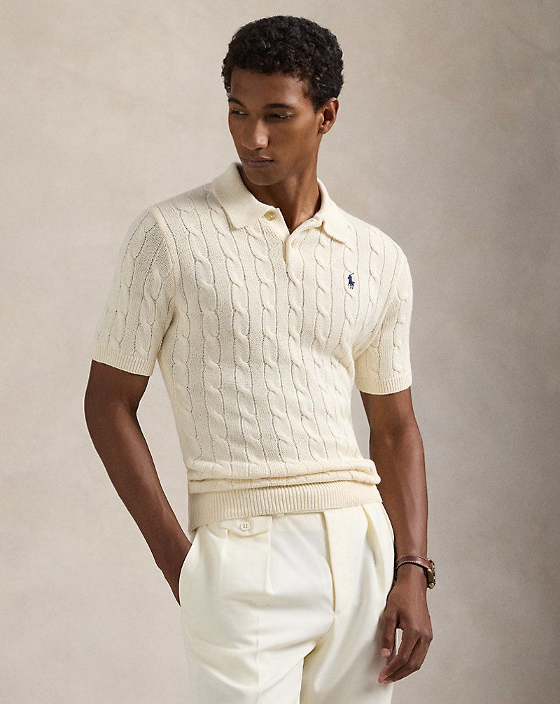 Polo de algodão tricotado com trança