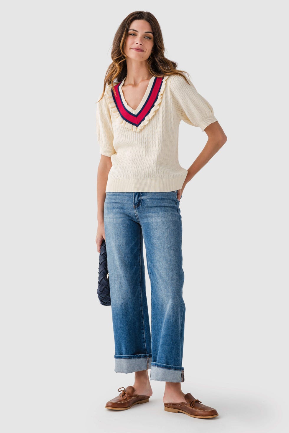 Voy Multi Color Striped V Neck Sweater Top