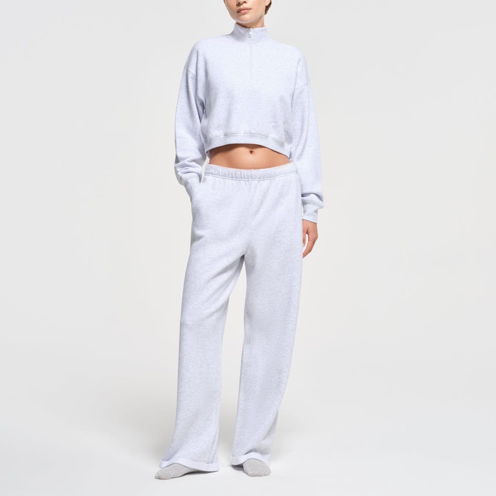 Cotton Fleece Cropped Half Zip Pullover 