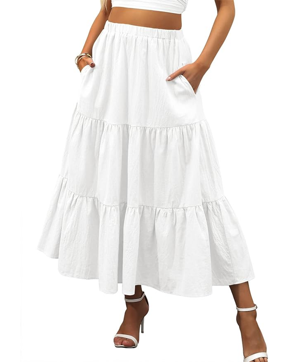 Maxi abito plissettato in cotone a trapezio