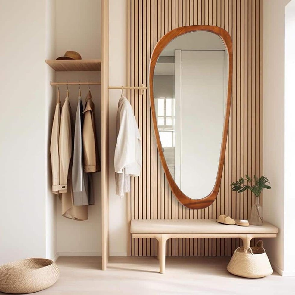 Irregular Natural Solid Wood Frame Decorative Mirror