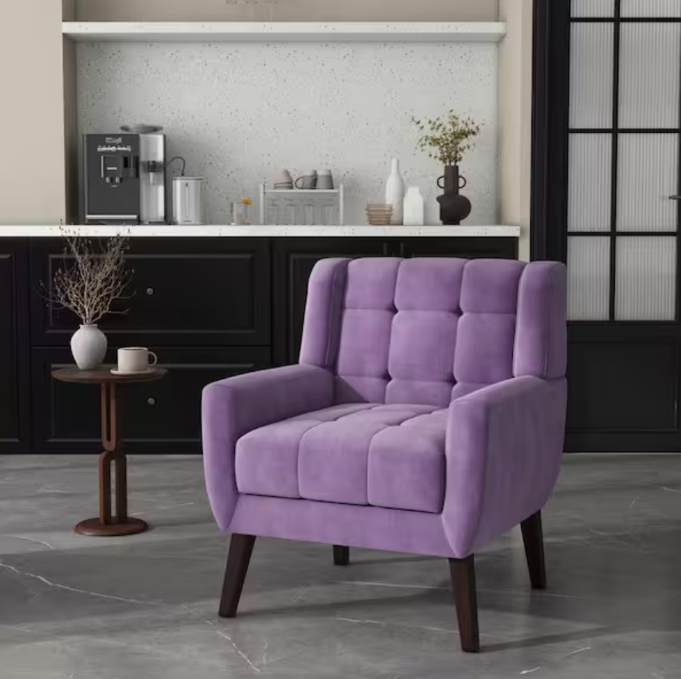 Purple Velvet Upholstered Armchair