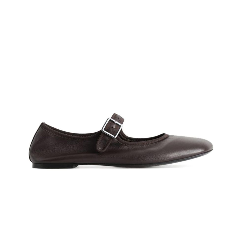 Square-Toe Buckled Ballet Flats