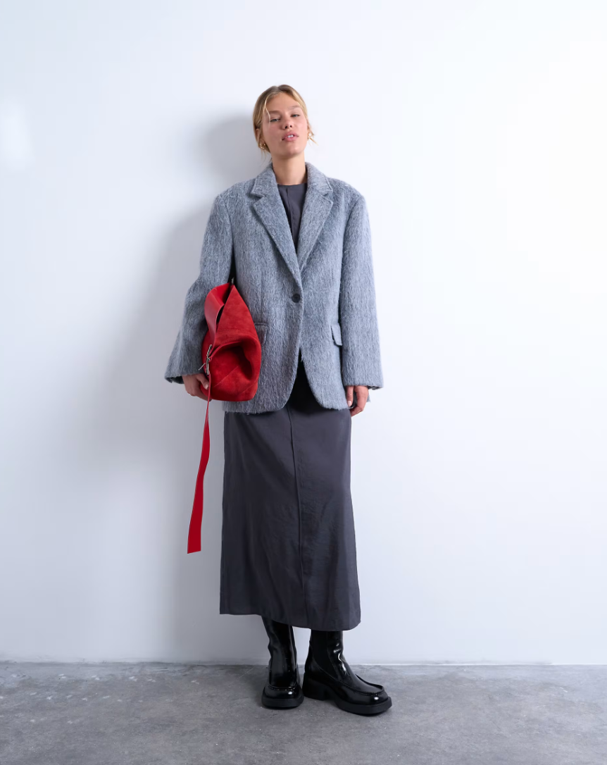 Longline Brushed Blazer Coat with Wool