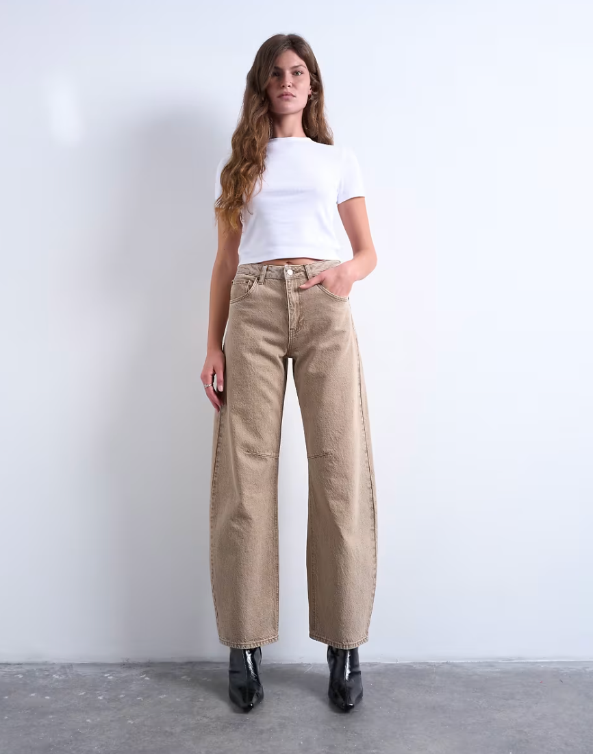 Barrel High Rise Jeans in Washed Beige