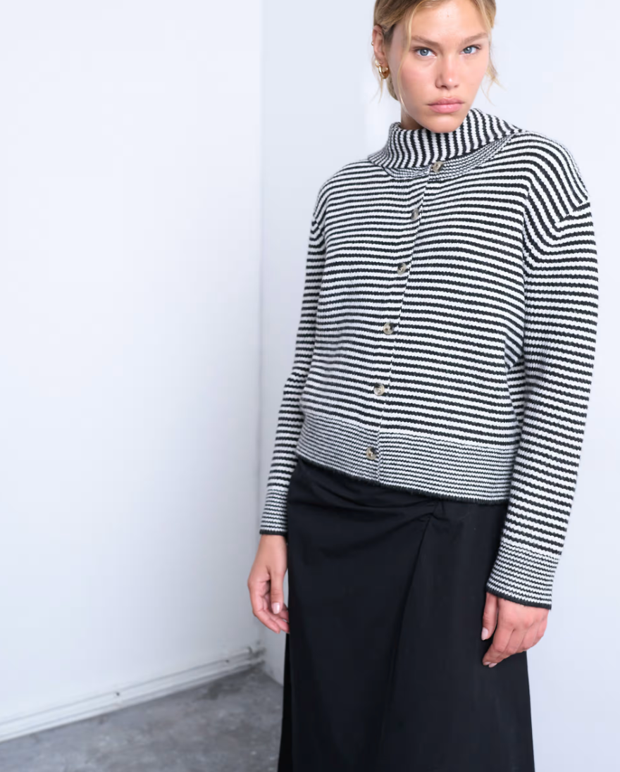 Knitted Stripe Cardigan and Scarf 