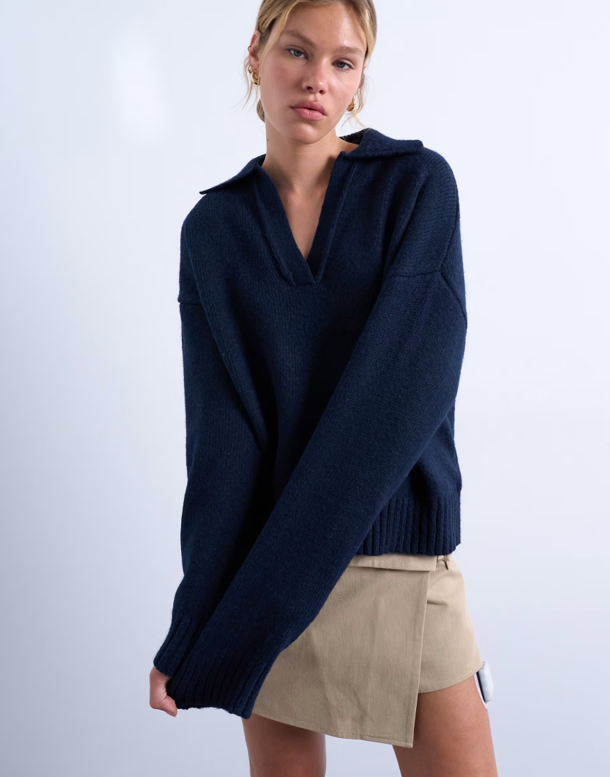 Knitted V Neck Collar Jumper