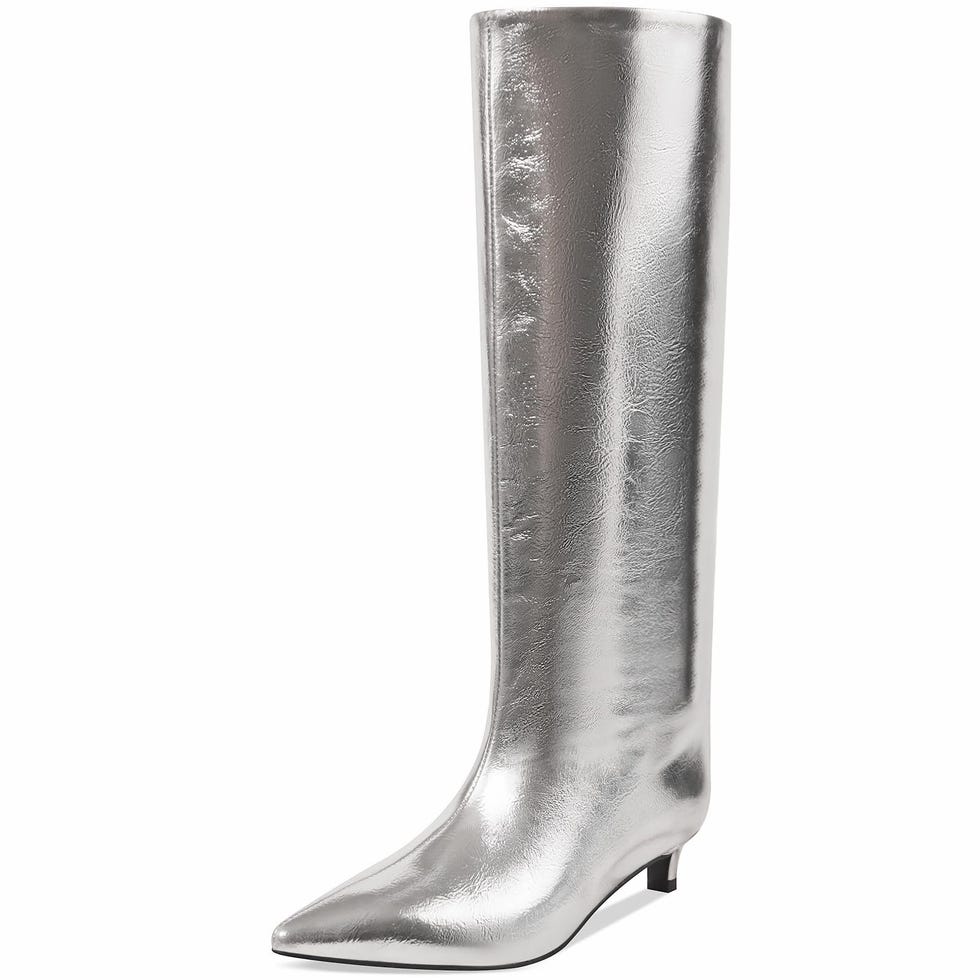 Silver Kitten Heel Knee High Boots