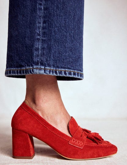 Sol Block Heeled Penny Loafers Red