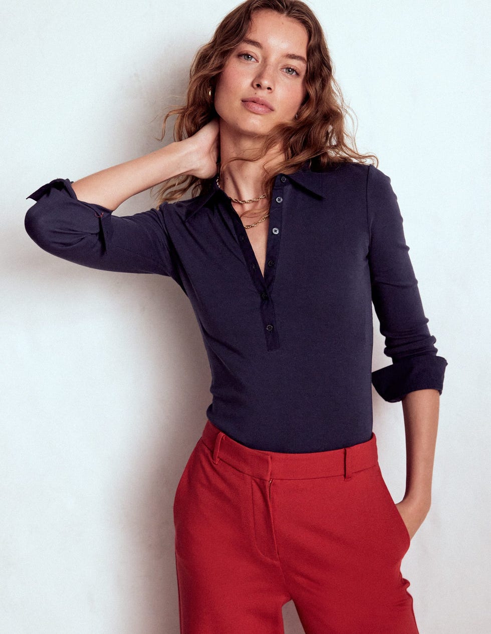 Collared Placket Jersey Shirt Navy
