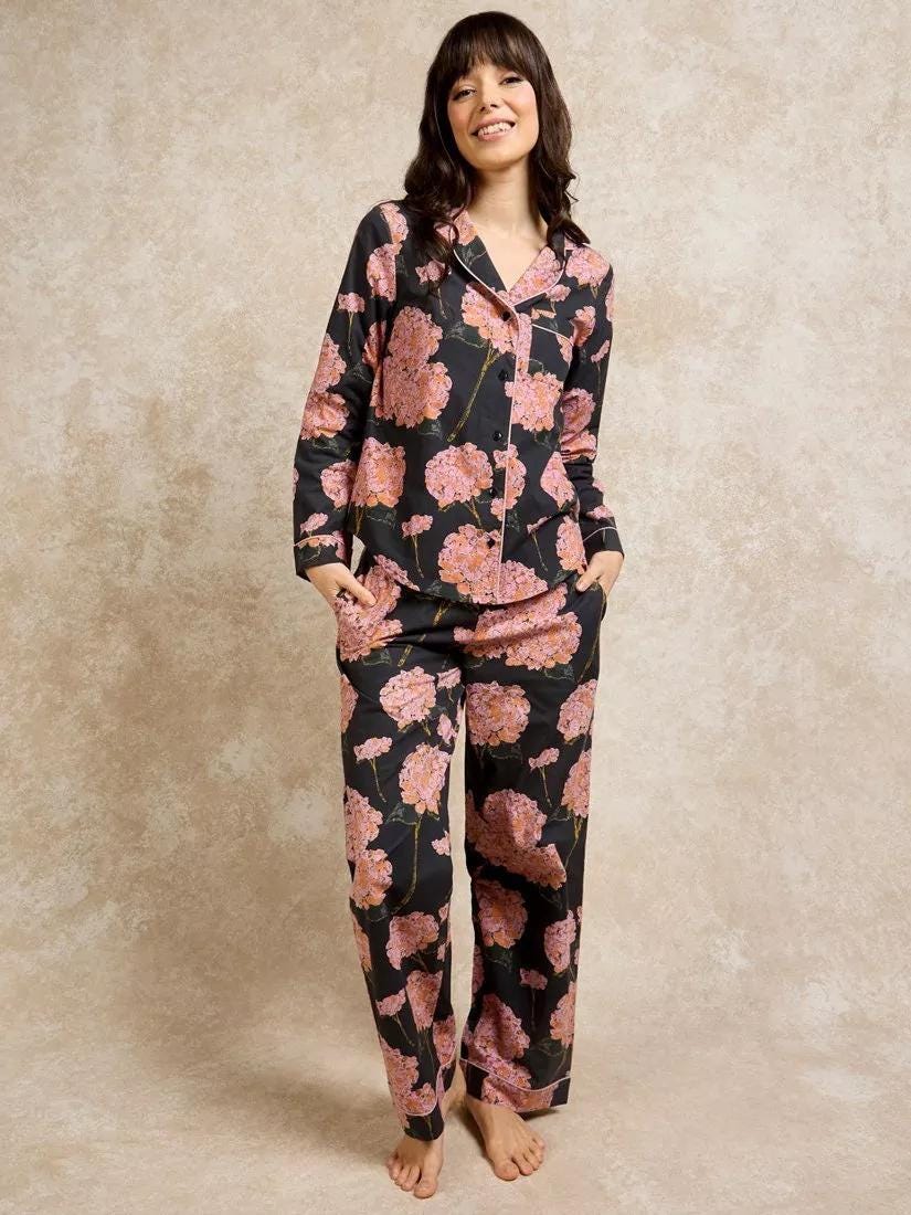 Their Nibs Hydrangea Long Pyjama Set  Black