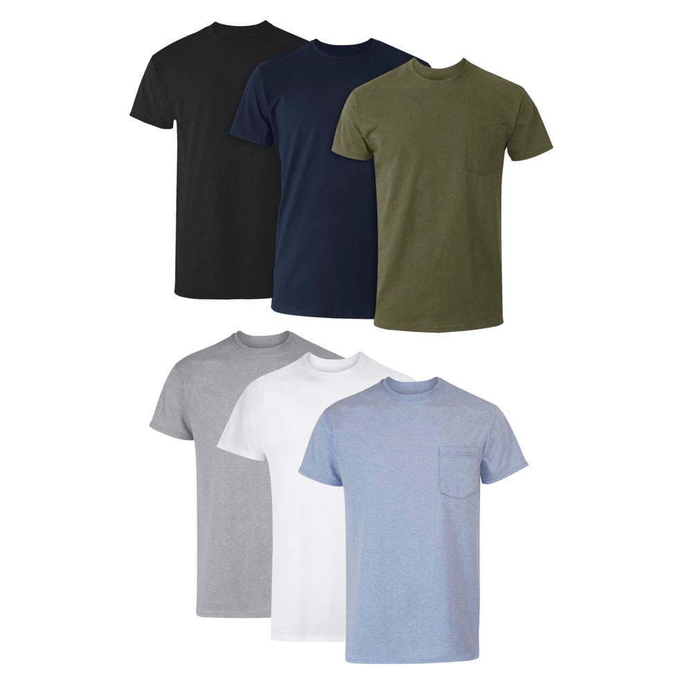 Katoenen ronde hals T-shirts met zakken (6-pack)