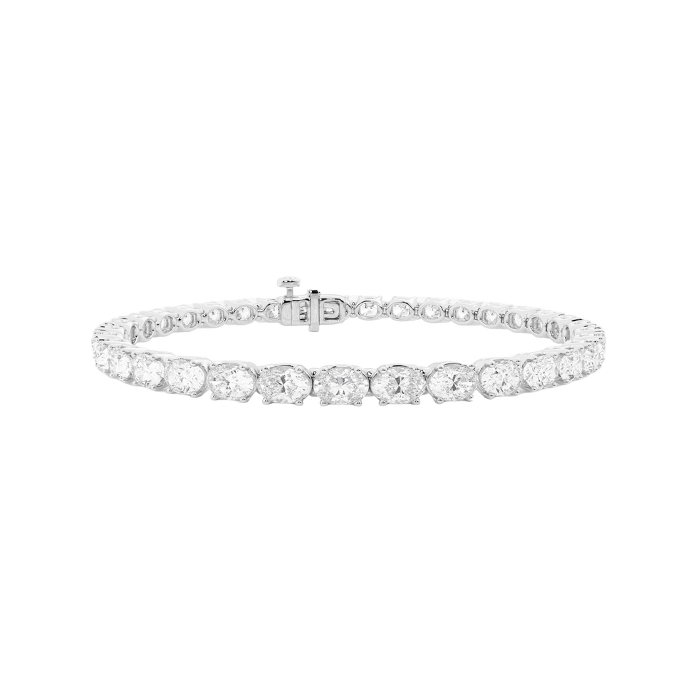 Pulseira de tênis leste-oeste com diamantes cultivados em laboratório oval de 7 quilates
