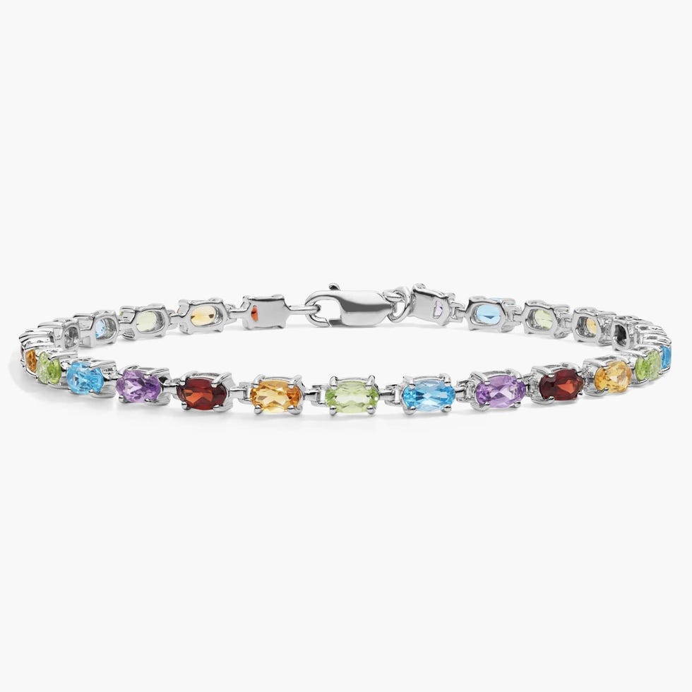 Kleine ovale armband met veelkleurige edelstenen in sterlingzilver