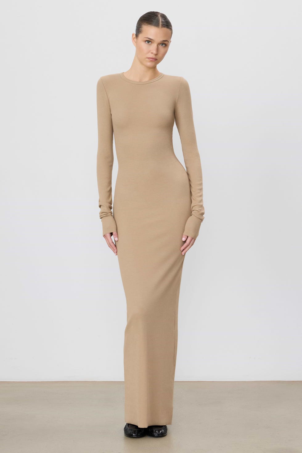 Long-Sleeve Crewneck Maxi Dress 
