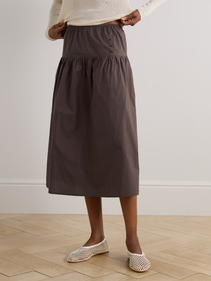 Gathered Poplin Midi Skirt 