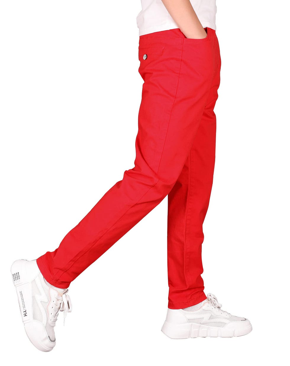 CAMLAKEE Boys' Stretch Pull on Chino Pants Kids School Uniform Yonth Twill Pants Red 13-14 Years
